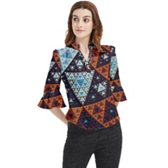 Fractal Triangle Geometric Abstract Pattern Loose Horn Sleeve Chiffon Blouse