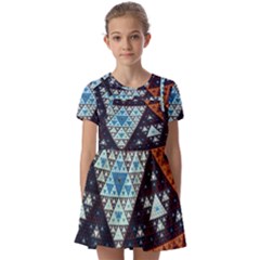 Fractal Triangle Geometric Abstract Pattern Kids  Short Sleeve Pinafore Style Dress