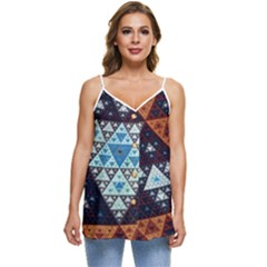 Fractal Triangle Geometric Abstract Pattern Casual Spaghetti Strap Chiffon Top