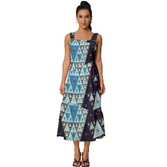 Fractal Triangle Geometric Abstract Pattern Square Neckline Tiered Midi Dress