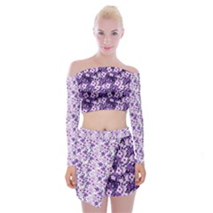 Purple Flowers 001 Purple Flowers 02 Off Shoulder Top With Mini Skirt Set