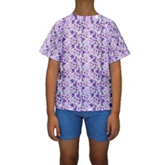 Purple Flowers 001 Kids  Short Sleeve Swimwear by DinkovaArt