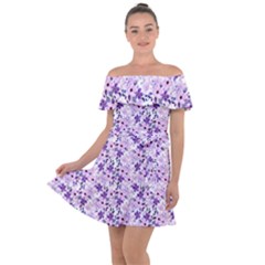 Purple Flowers 001 Off Shoulder Velour Dress