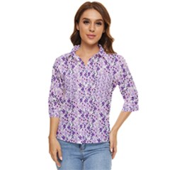 Purple Flowers 001 Women s Quarter Sleeve Pocket Shirt