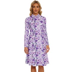 Purple Flowers 001 Long Sleeve Shirt Collar A-line Dress by DinkovaArt