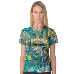 Abstract Petals V-neck Sport Mesh T-shirt