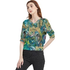 Abstract Petals Quarter Sleeve Blouse