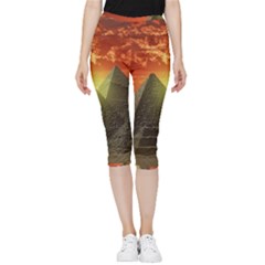 Pyramids Egypt Monument Landmark Sunrise Sunset Egyptian Inside Out Lightweight Velour Capri Leggings  by Proyonanggan