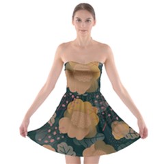 Flower Patterns Pattern Beige Green Strapless Bra Top Dress by Proyonanggan