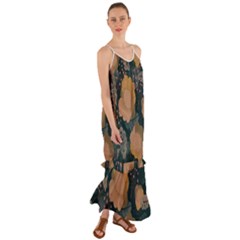 Flower Patterns Pattern Beige Green Cami Maxi Ruffle Chiffon Dress