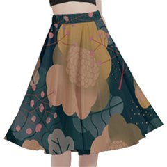 Flower Patterns Pattern Beige Green A-line Full Circle Midi Skirt With Pocket