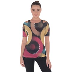 Circle Colorful Shine Line Pattern Geometric Shoulder Cut Out Short Sleeve Top