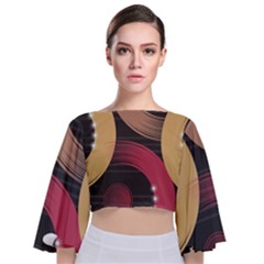 Circle Colorful Shine Line Pattern Geometric Tie Back Butterfly Sleeve Chiffon Top