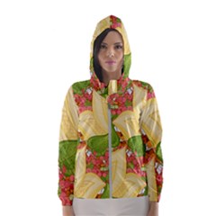 Pattern Texture Leaves Women s Hooded Windbreaker