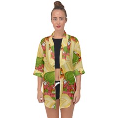 Pattern Texture Leaves Open Front Chiffon Kimono