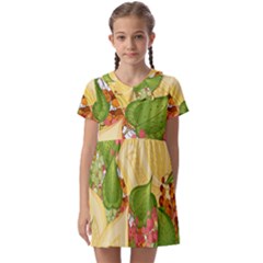 Pattern Texture Leaves Kids  Asymmetric Collar Dress