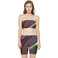 Texture Abstract Curve  Pattern Red Stretch Shorts And Tube Top Set