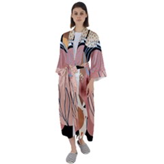 Abstract Boho Bohemian Style Retro Vintage Maxi Satin Kimono