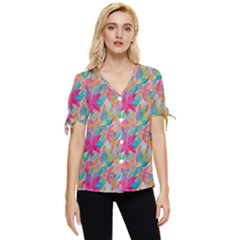 Carm Leaves  Bow Sleeve Button Up Top