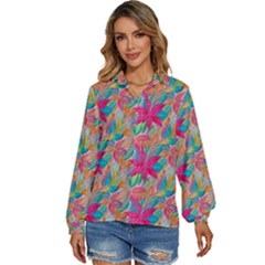 Carm Leaves  Women s Long Sleeve Button Up Shirt