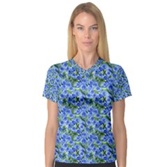 Blue Roses Garden V-neck Sport Mesh T-shirt