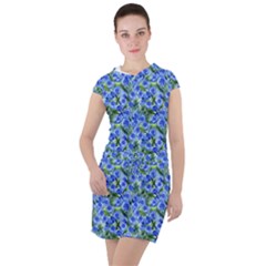 Blue Roses Garden Drawstring Hooded Dress