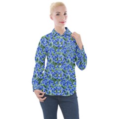 Blue Roses Garden Women s Long Sleeve Pocket Shirt