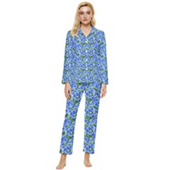 Blue Roses Garden Womens  Long Sleeve Velvet Pocket Pajamas Set