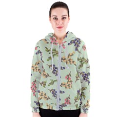 Berries Flowers Pattern Print Women s Zipper Hoodie