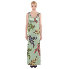 Berries Flowers Pattern Print Thigh Split Maxi Dress