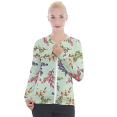 Berries Flowers Pattern Print Casual Zip Up Jacket