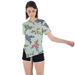 Berries Flowers Pattern Print Asymmetrical Short Sleeve Sports T-shirt