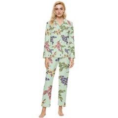 Berries Flowers Pattern Print Womens  Long Sleeve Velvet Pocket Pajamas Set by Maspions