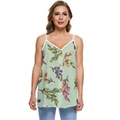 Berries Flowers Pattern Print Casual Spaghetti Strap Chiffon Top