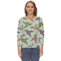 Berries Flowers Pattern Print Cut Out Wide Sleeve Top