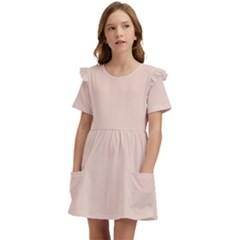 Peach Kids  Frilly Sleeves Pocket Dress