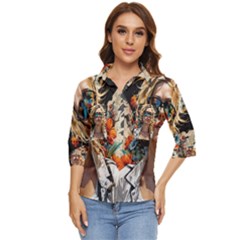 Colorful Model Women s Quarter Sleeve Pocket Shirt