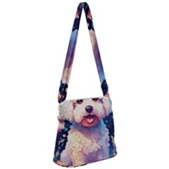 Cute Puppy With Flowers Zipper Messenger Bag by Sparkle