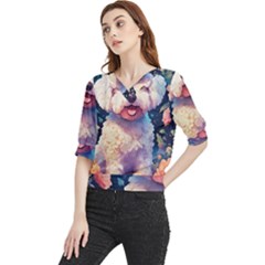 Cute Puppy With Flowers Quarter Sleeve Blouse