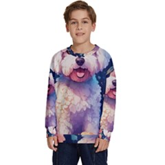 Cute Puppy With Flowers Kids  Crewneck Sweatshirt