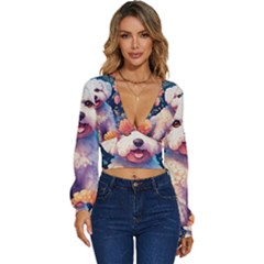 Cute Puppy With Flowers Long Sleeve Deep-v Velour Top