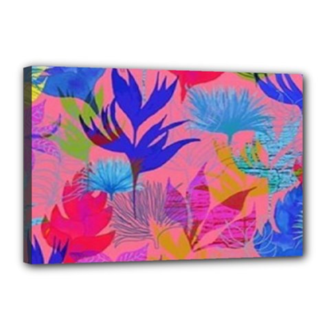 Pink And Blue Floral Canvas 18  X 12  (stretched)