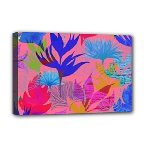 Pink And Blue Floral Deluxe Canvas 18  X 12  (stretched)