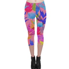 Pink And Blue Floral Capri Leggings 