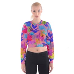 Pink And Blue Floral Cropped Sweatshirt