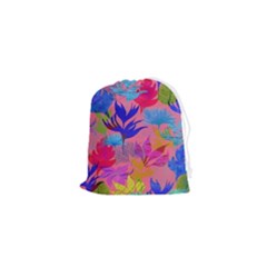 Pink And Blue Floral Drawstring Pouch (xs)