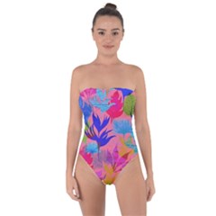 Pink And Blue Floral Tie Back One Piece Swimsuit