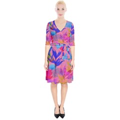 Pink And Blue Floral Wrap Up Cocktail Dress