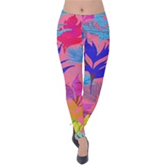 Pink And Blue Floral Velvet Leggings