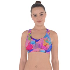 Pink And Blue Floral Cross String Back Sports Bra